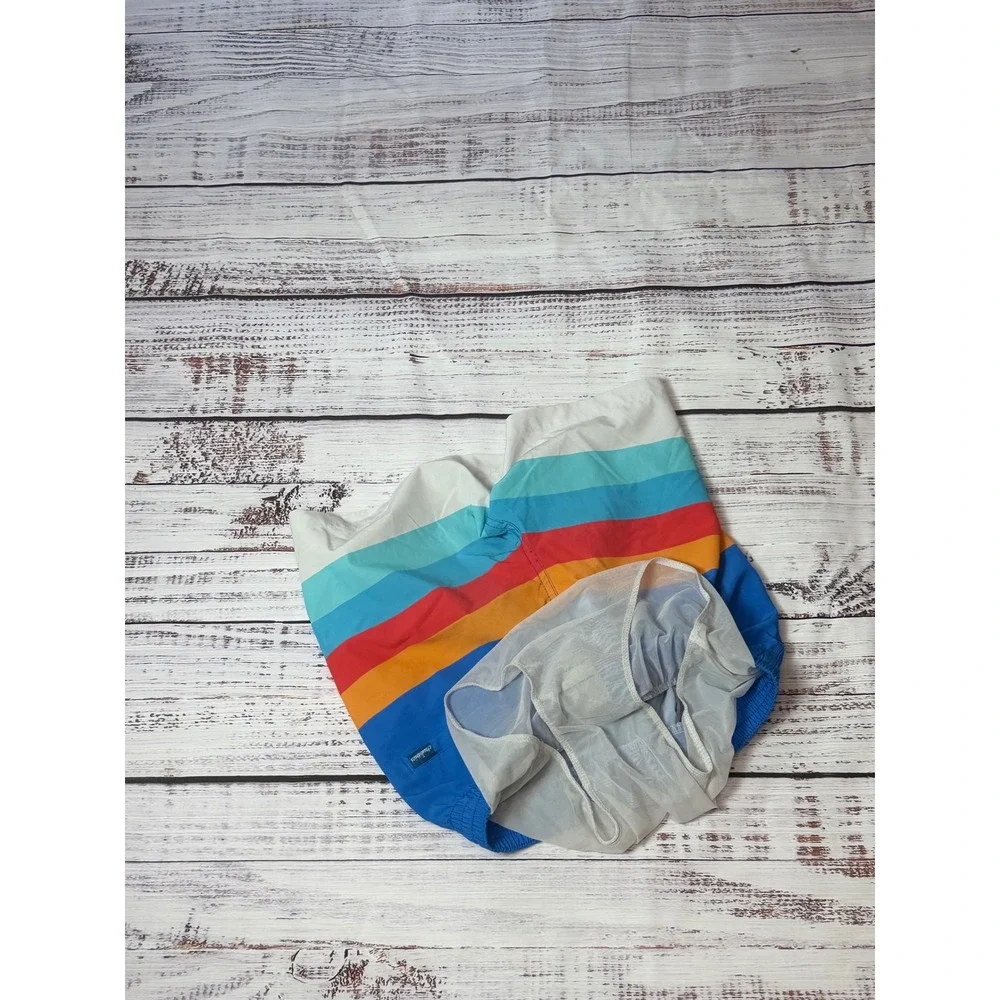Chubbies Mens 5.5 Inseam Retro Stripe Swim Trunks Blue Orange Small